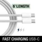 6' USB-C Fast Charging Braided Cables - 2 Colors! - Silver