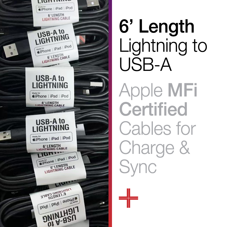 6' Lightning to USB-A Cables - Black & Gray MFi