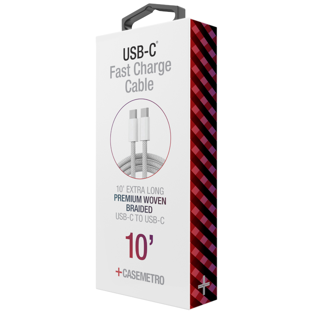10' Boxed USB-C Fast Charging Braided Cables - Silver